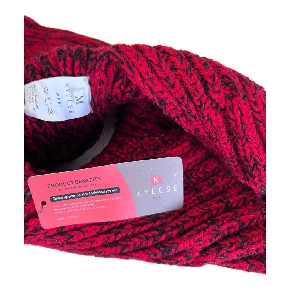 Kyeese Red and Black Turtleneck Smile Face  Knit Dog Sweater Size M